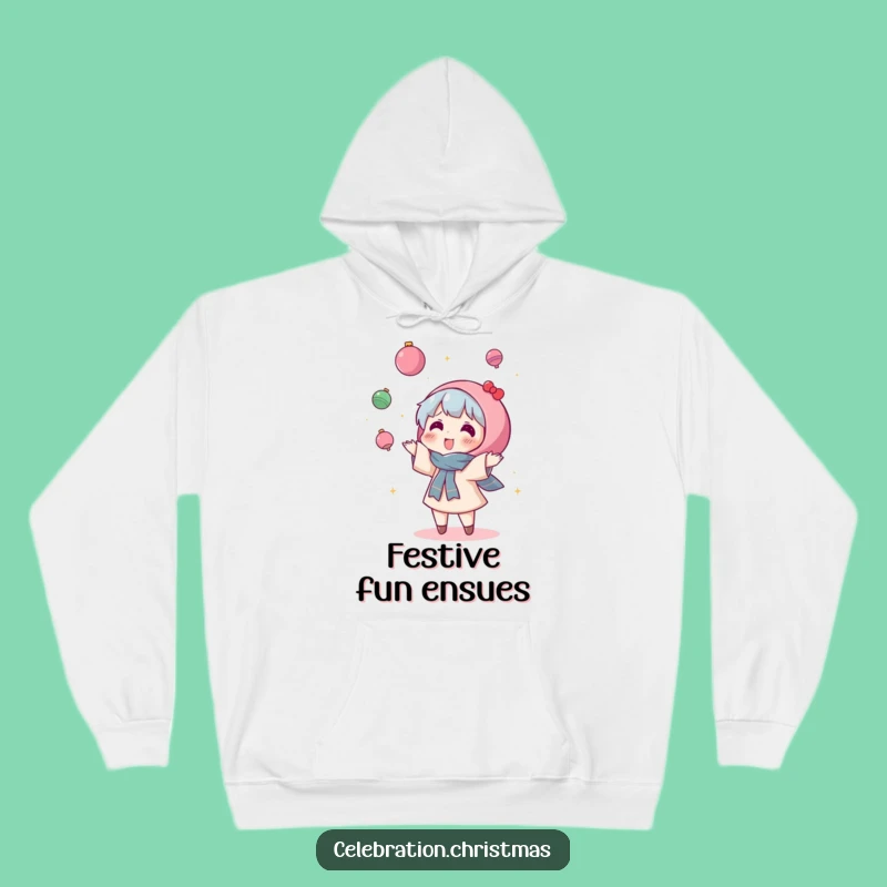 Funny Kawaii Ornament Toss Hoodie - Stay Cozy and Comical with This Festive Holiday Sweatshirt!