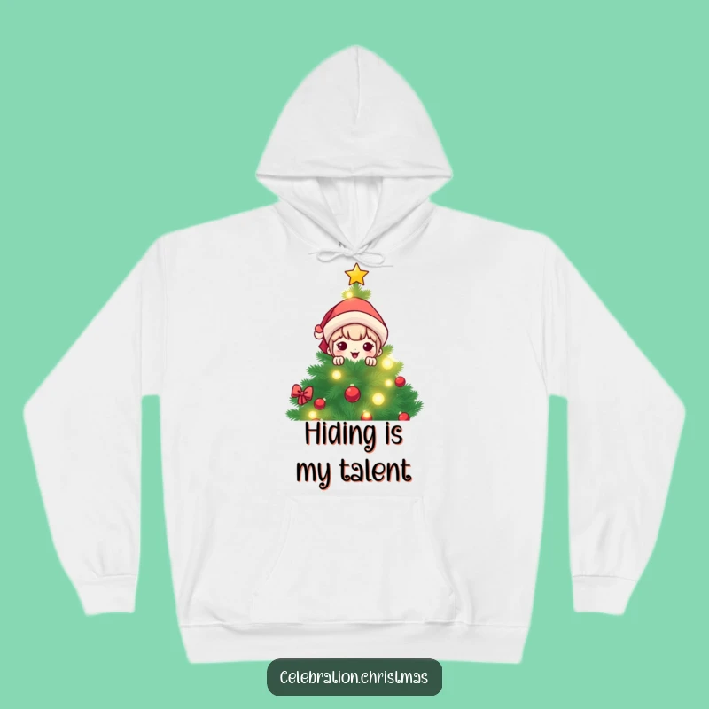 Cozy Funny Kawaii Christmas Tree Peek Hoodie: Your Go-To Warm Holiday Gear