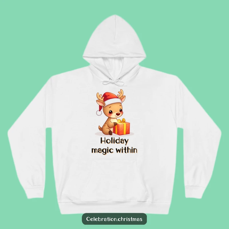 Funny Deer Hoodie - Cozy Santa Hat Deer Sweatshirt, Adorable Funny Holiday Gift