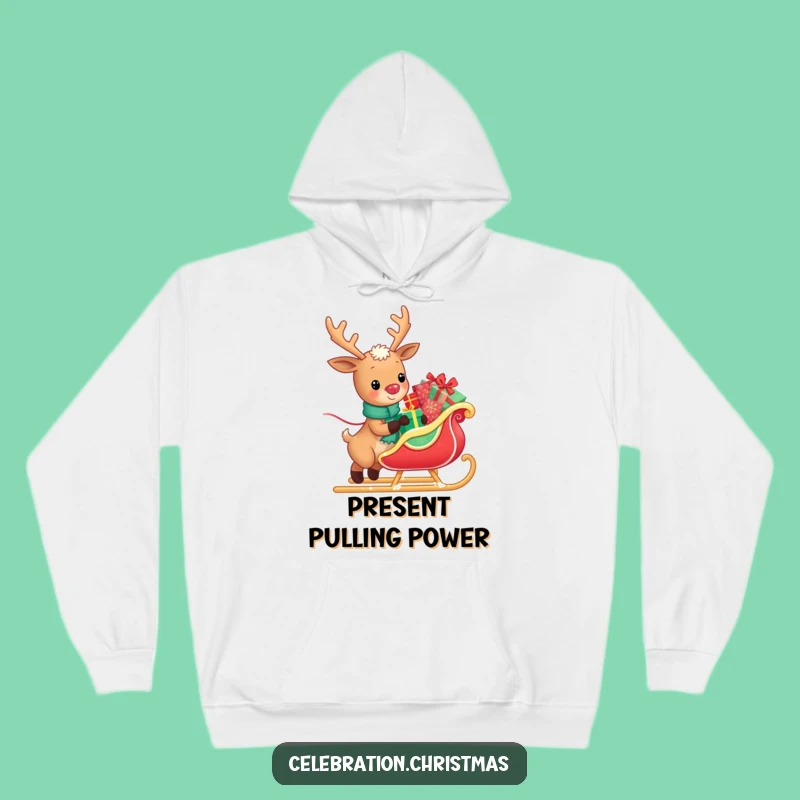 Funny Kawaii Reindeer Sleigh Puller Hoodie - Cozy Festive Art Gift