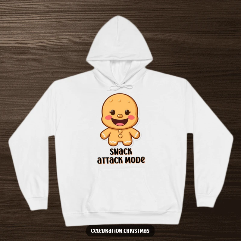 Funny Gingerbread Man Hoodie with a wide, infectious cookie grin designed for ultimate comfort and amusement.