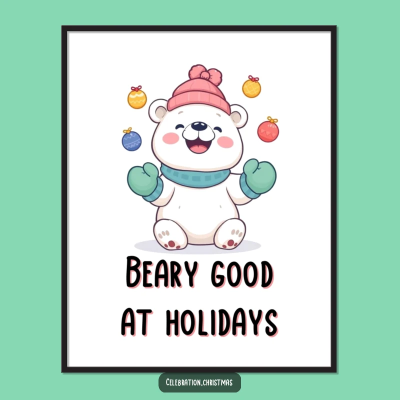 Funny Free Printable Wall Art: Juggling Polar Bear, Whimsical Downloadable Decor