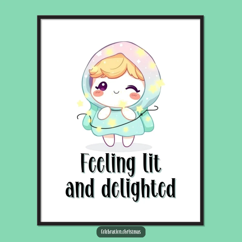 Funny Free Printable Wall Art: Kawaii Character, Fairy Lights, Cheerful Decor