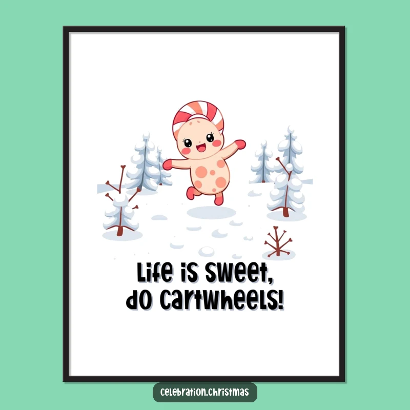 Free Printable Candy Cane Art: Funny Cartwheel Downloadable Decor