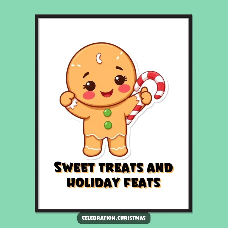 Free Printable Gingerbread Wall Art: Waving Candy Cane Character Art