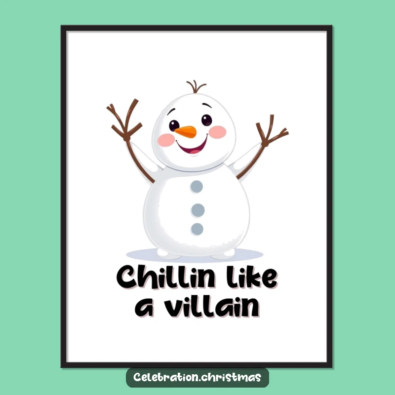 Free Printable Snowman Wall Art: Funny Twig Arm Wave DIY Decor