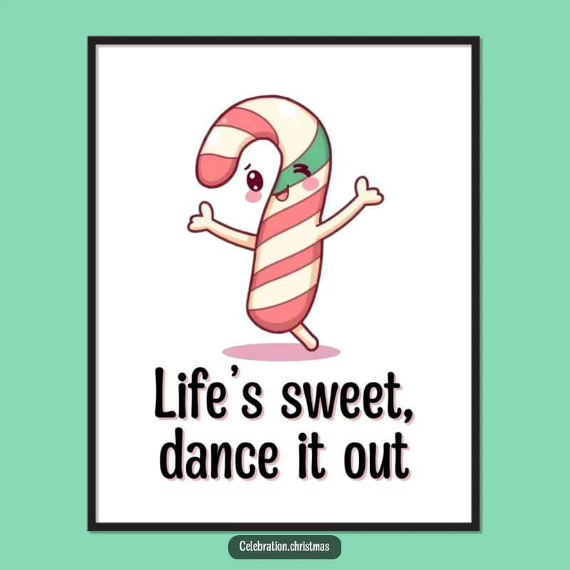 Free Printable Wall Art: Dancing Candy Cane, Funny Downloadable Decor