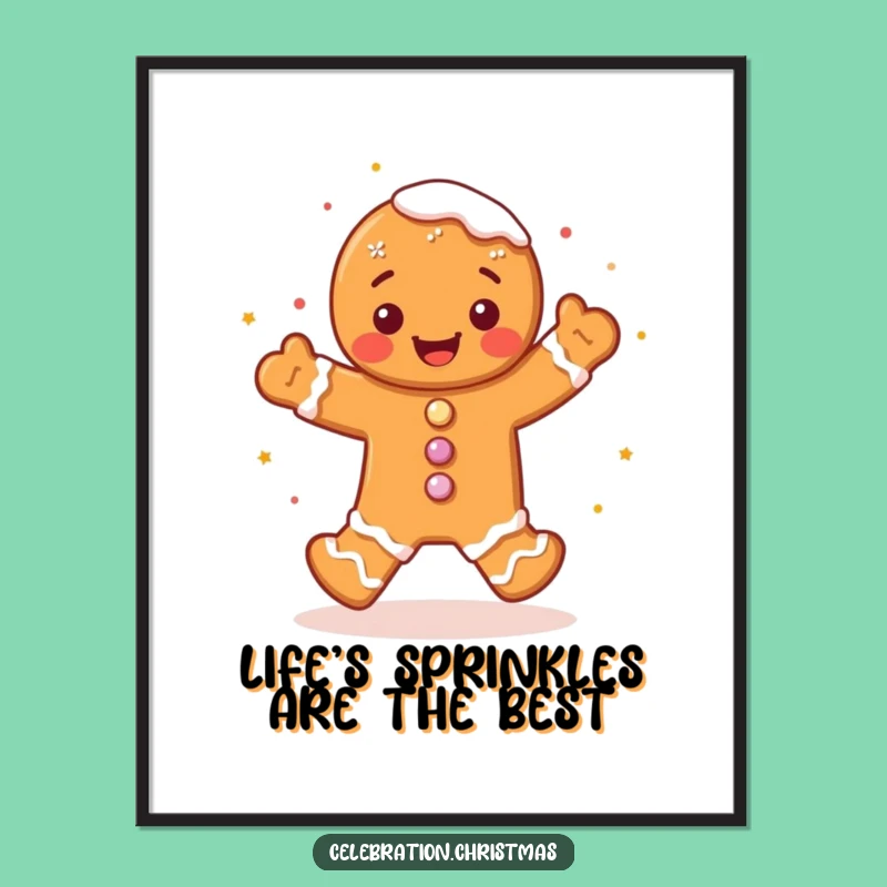 Free Printable Wall Art: Gingerbread Man Jigging Joy, Humorous Downloadable Decor Gift
