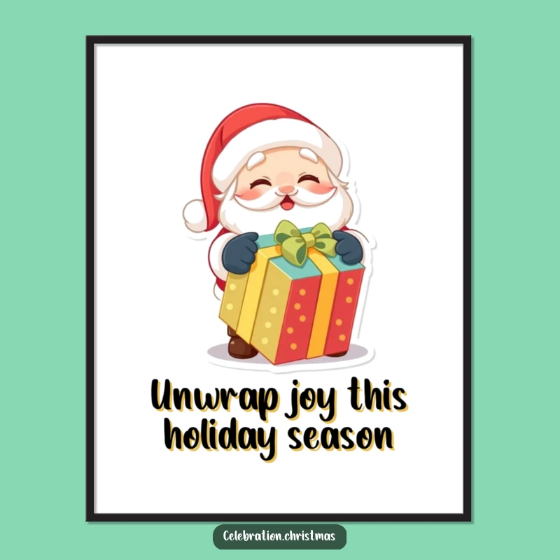 Free Printable Wall Art: Santa Unwrapping Gift, Humorous Downloadable Holiday Decor