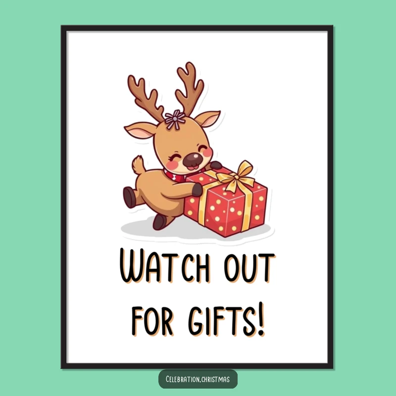 Free Printable Wall Art: Tripping Reindeer Chaos, Humorous Downloadable Decor Gift