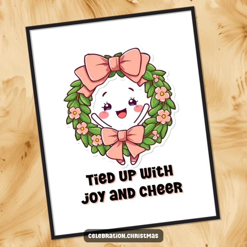Funny Free Printable Wall Art: Festive wreath with a big bow, captured in a merry twirl.