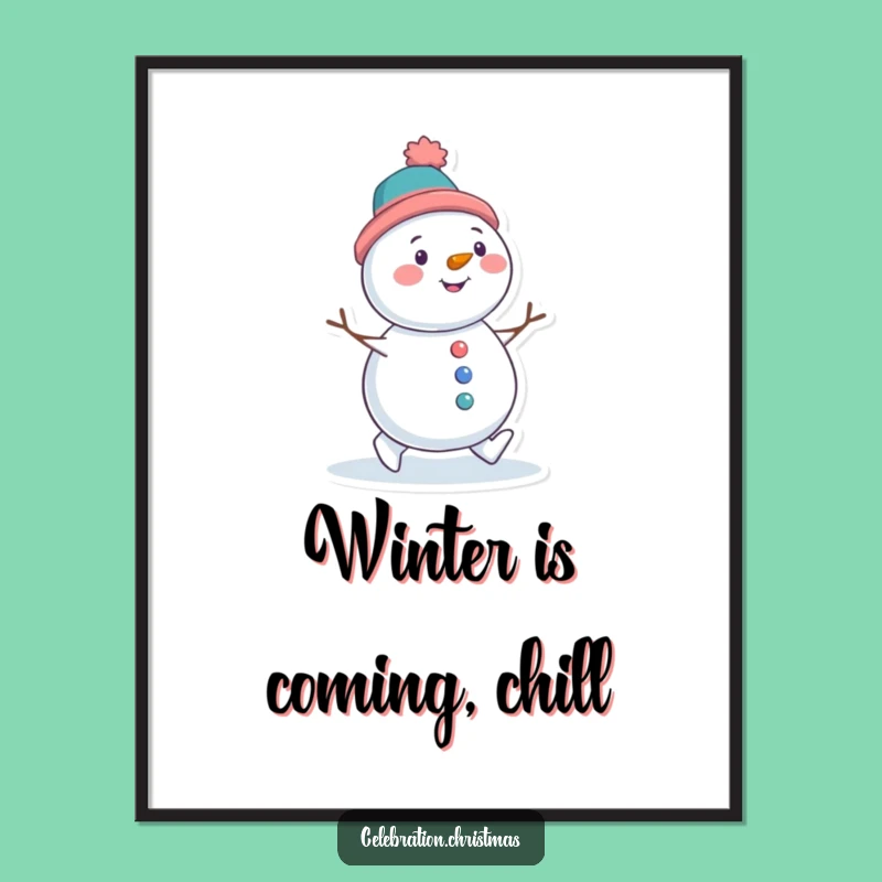 Funny Free Printable Snowman Art: Tilted Hat, Downloadable Wall Decor