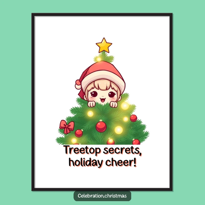 Funny Free Printable Wall Art: Kawaii Christmas Peeker - Downloadable Holiday Decor