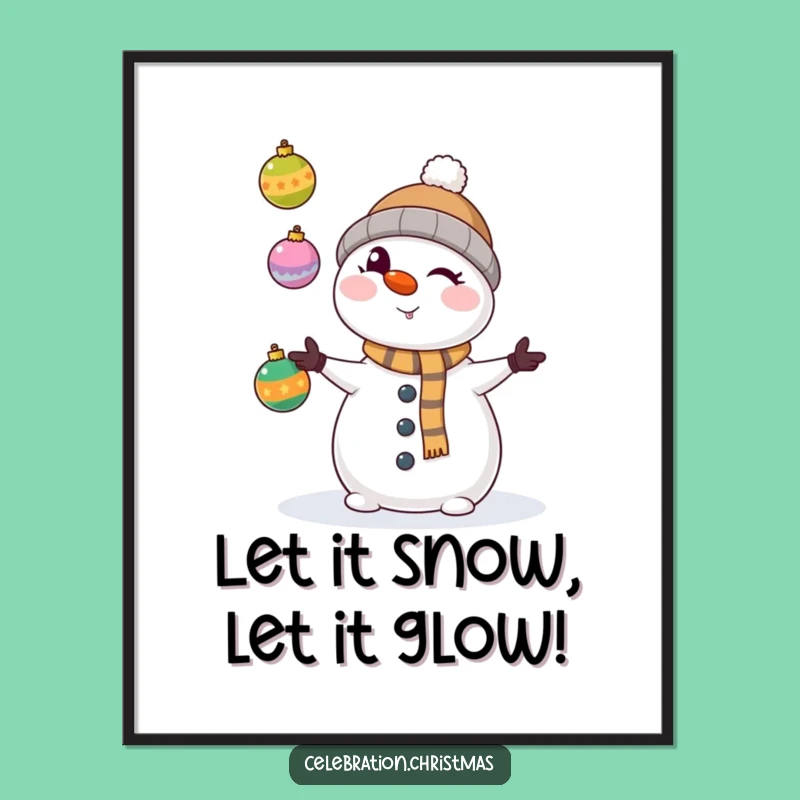 Funny Free Printable Wall Art: Mischievous Juggling Snowman - Quirky Downloadable Art Print