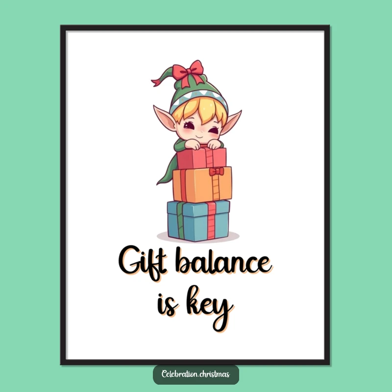 Free Printable Wall Art: Elf Gift Balancing Act, Humorous Downloadable Decor Gift