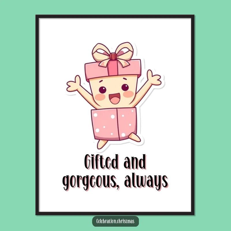 Funny Free Printable Wall Art: Excited Gift Box Jump Downloadable Art Gift!