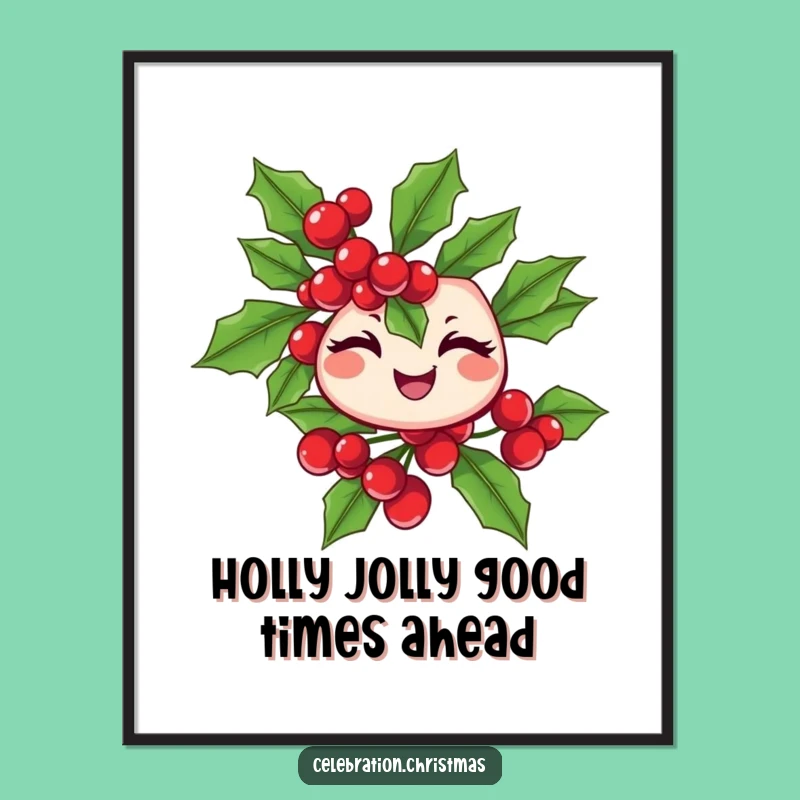 Free Printable Wall Art: Winking Holly Branch, Funny Downloadable Decor