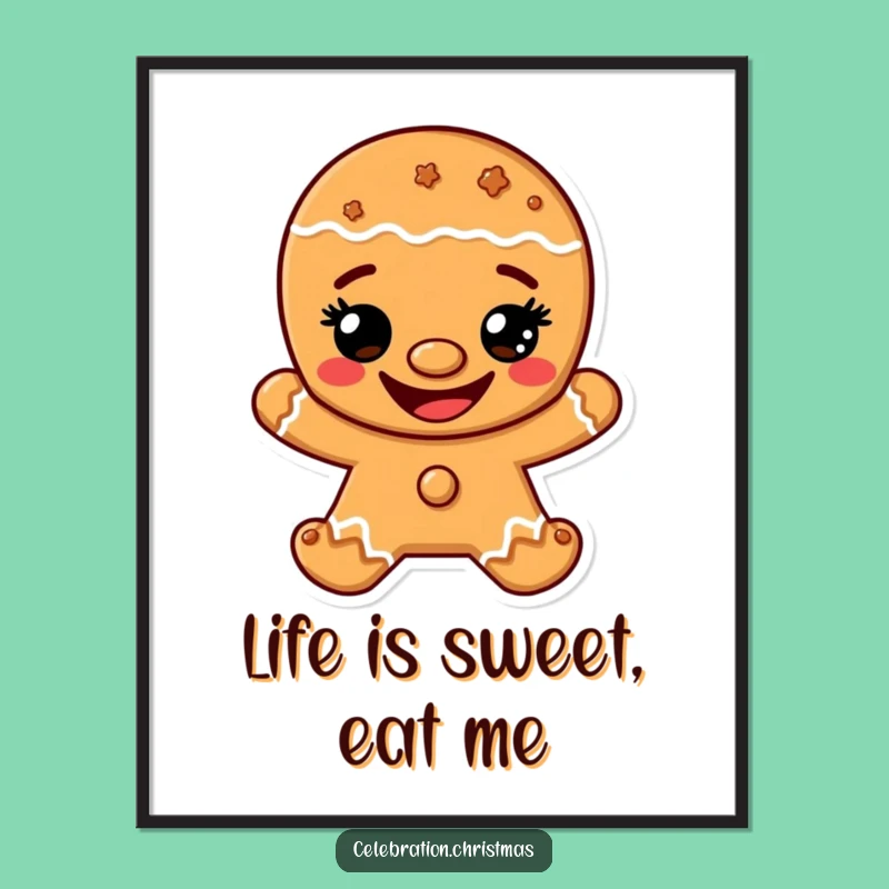 Funny Free Printable Gingerbread Man Art: Cookie Grin, Downloadable Wall Decor