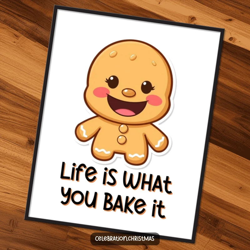 Funny Free Printable Wall Art: A cheerful gingerbread man with a signature wide, cookie grin.