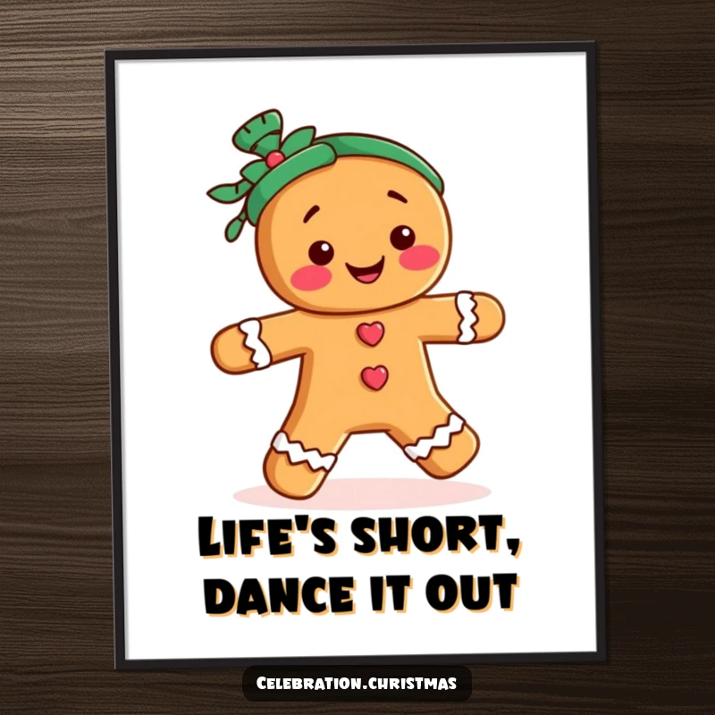 Funny Free Printable Wall Art: A lively gingerbread person doing a merry jig, adding downloadable art charm.