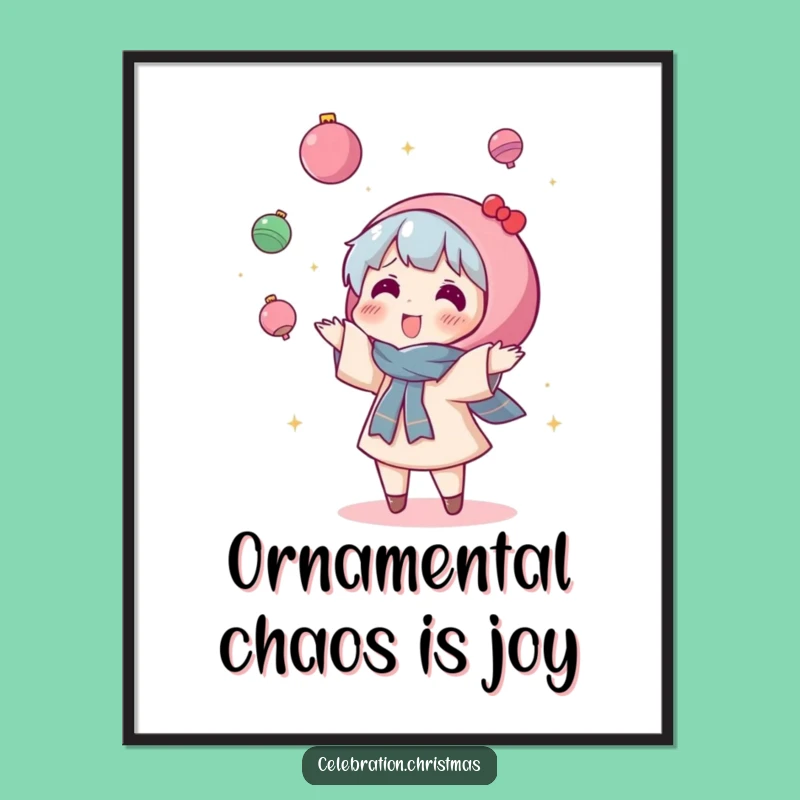 Funny Free Printable Wall Art: Kawaii Character, Ornament Toss, Festive Decor