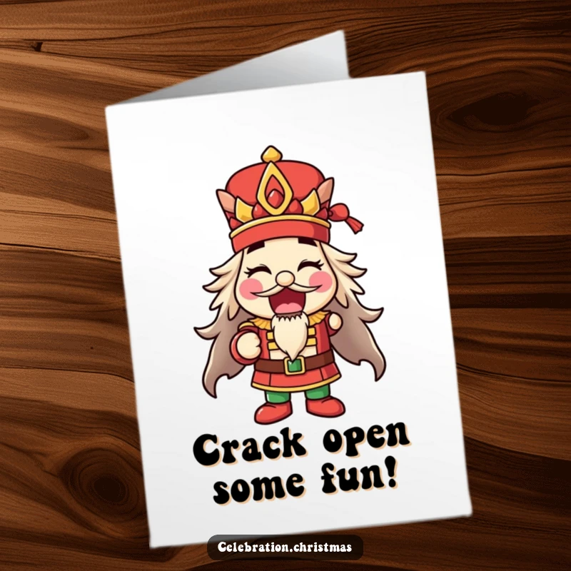 Funny Free Printable Birthday Card: A happy nutcracker striking a comical pose with its mouth wide open.