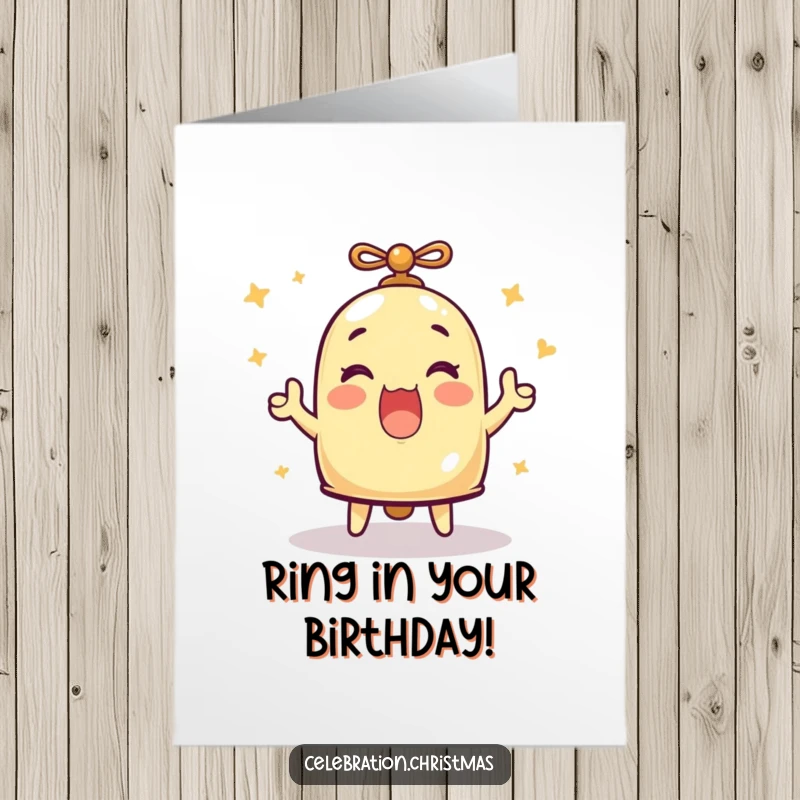 Funny Free Printable Birthday Bell Card: A bell enthusiastically ringing with a merry chime, celebrating a birthday. A joyful downloadable card.
