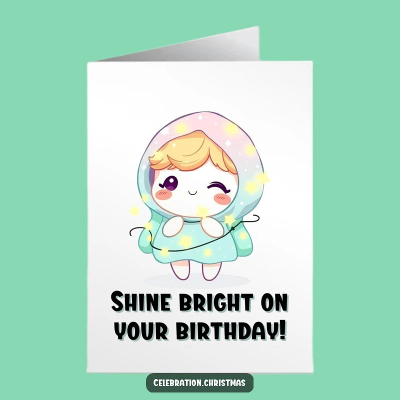 Free Printable Birthday Card: Delightful Kawaii Lights, Whimsical Downloadable Gift