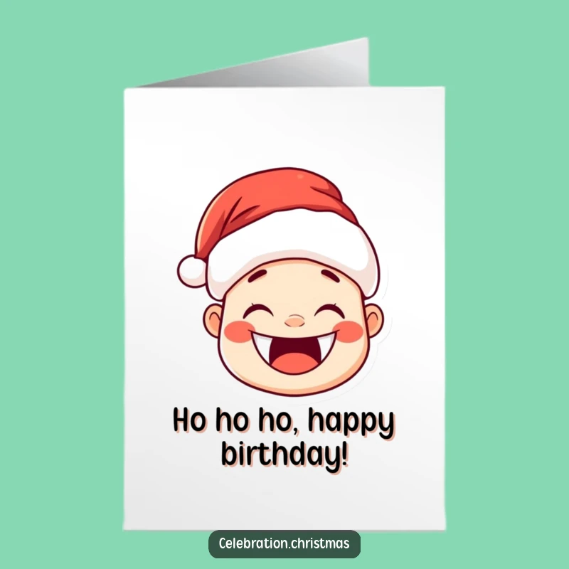 Free Printable Birthday Card: Joyful Kawaii Santa, Funny Downloadable Gift