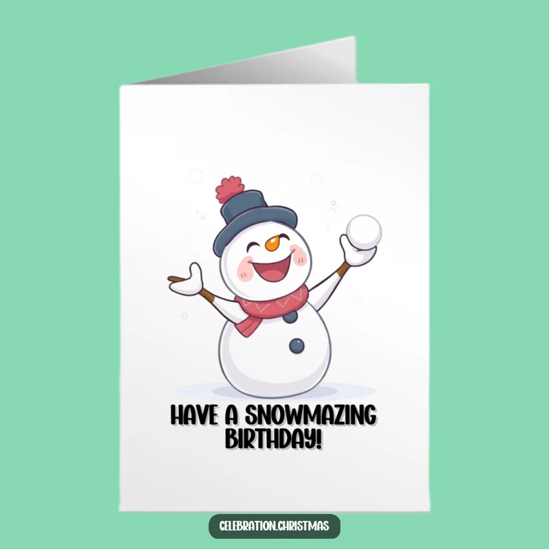 Free Printable Birthday Card: Snowman Snowball Fight Fun, Humorous Downloadable Gift