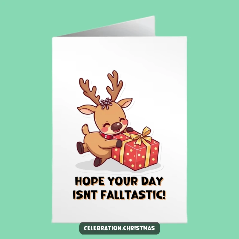 Free Printable Birthday Card: Tripping Reindeer Fun, Perfect Humorous Downloadable Gift