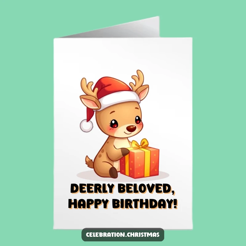 Free Printable Deer Birthday Card: Joyful Santa Deer Downloadable Gift