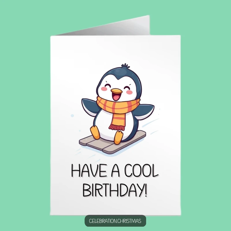 Free Printable Birthday Card: Joyful Penguin Slide, Fun Downloadable Gift