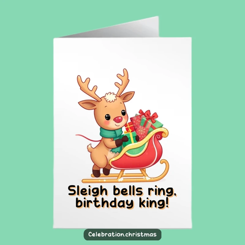 Funny Free Printable Reindeer Birthday Card: Present Sleigh, Magical Downloadable Gift!