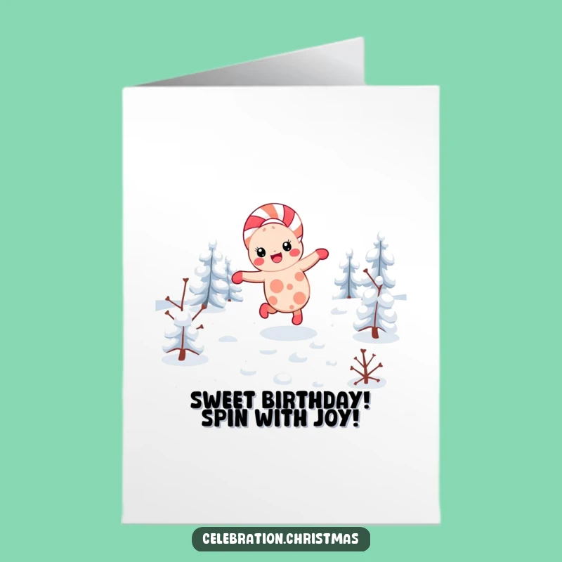 Free Printable Candy Cane Birthday Card: Funny Cartwheel Gift