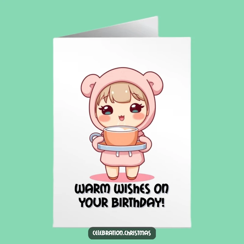 Free Printable Kawaii Cocoa Birthday Card - Cute Character Downloadable Gift