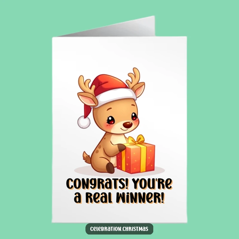 Free Printable Deer Congratulations Card: Festive Santa Deer Downloadable Gift