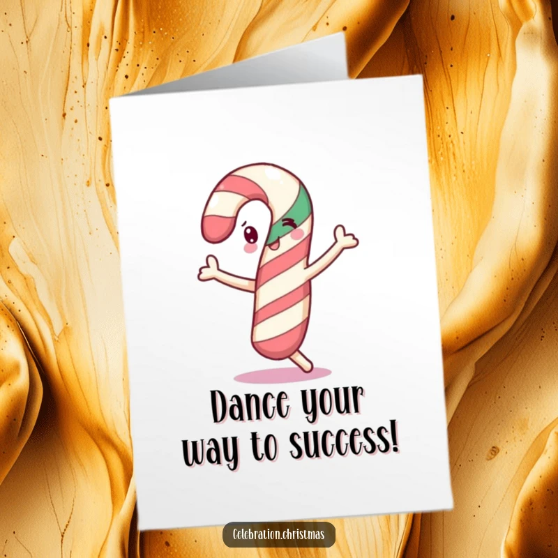 Funny Free Printable Congratulations Card: A cheerful candy cane performing a delightful little dance.