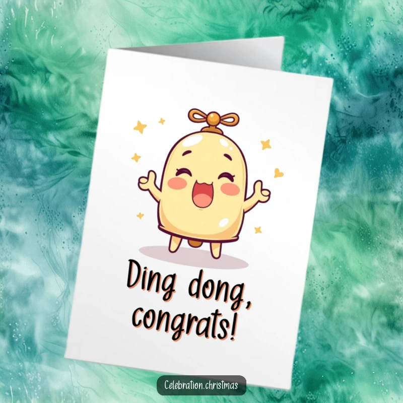 Funny Free Printable Congratulations Bell Card: A bell ringing with great enthusiasm, sounding out congratulations. A festive downloadable greeting.
