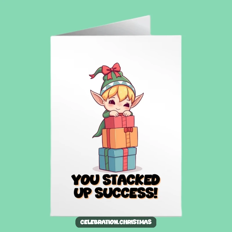 Free Printable Congrats Card: Elf Gift Stack Challenge, Humorous Downloadable Gift Idea