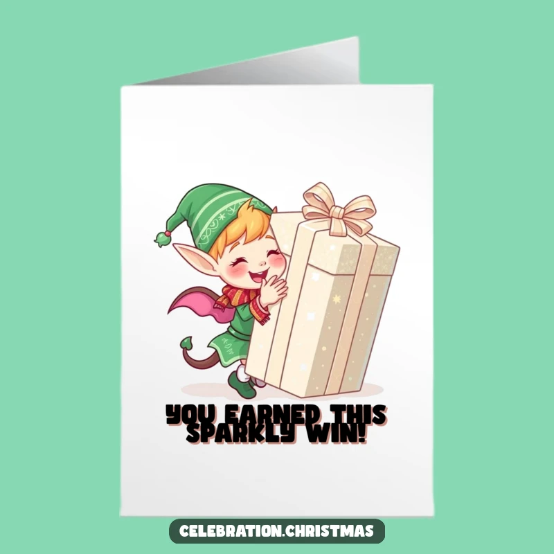 Free Printable Congrats Card: Elf's Big Gift, Festive Downloadable Gift for Winners