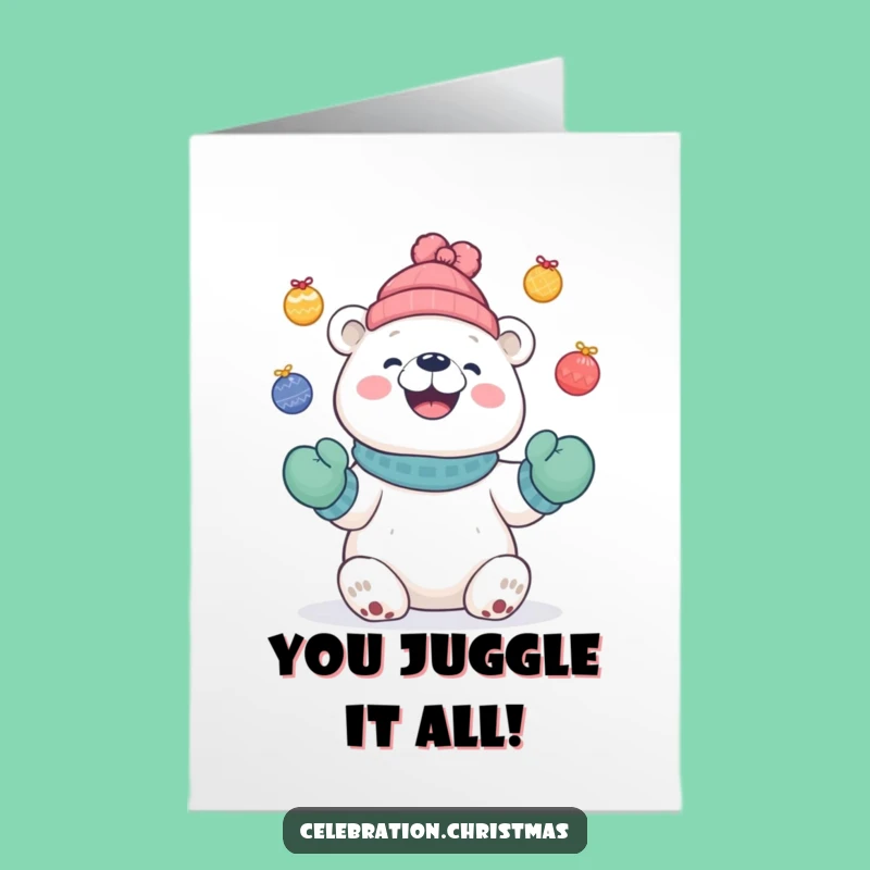 Free Printable Congrats Card: Juggling Polar Bear, Celebratory Downloadable Gift