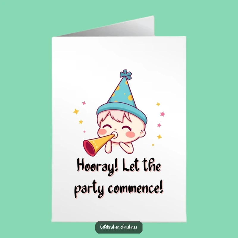 Free Printable Congrats Card: Party Horn Blowout Funny Downloadable Greeting