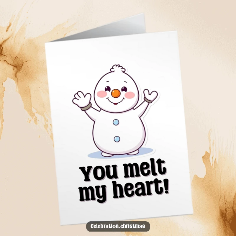 Funny Free Printable Congratulations Card: Cheerful snowman with a carrot nose waving excitedly, ideal for a downloadable DIY gift.