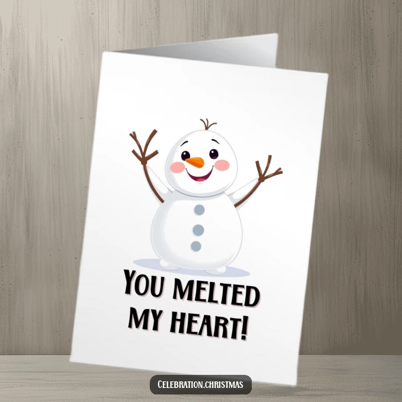 Funny Free Printable Congratulations Card with a happy snowman enthusiastically waving with twig arms, perfect for celebrating achievements.