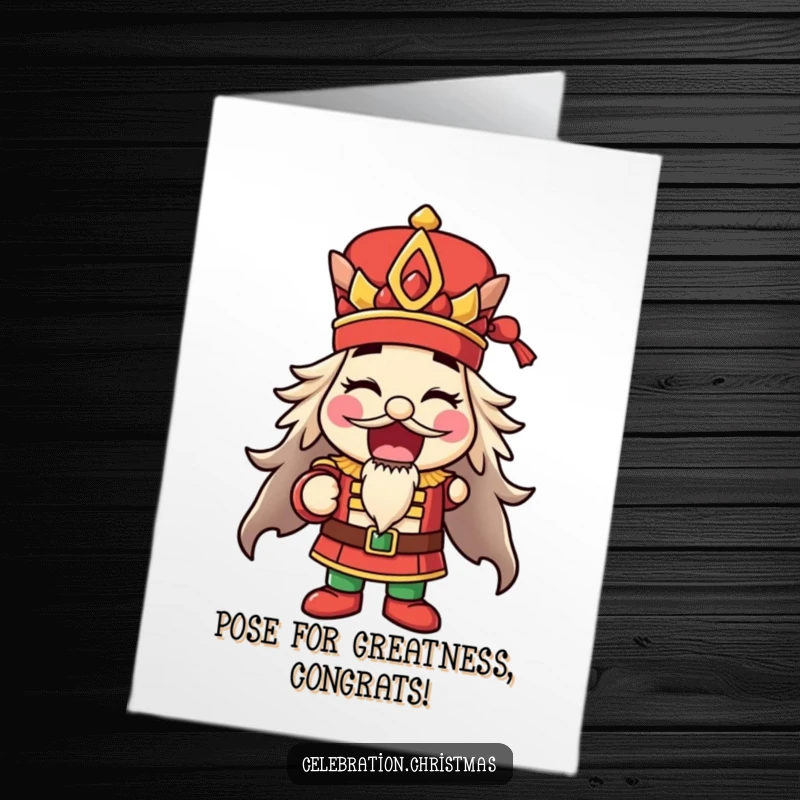 Funny Free Printable Congratulations Card: A happy nutcracker posing boldly with its mouth open.