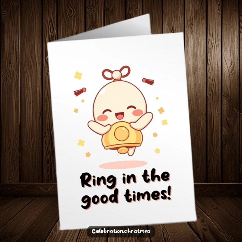 Funny Free Printable Congratulations Card: Bell character jingling with pure delight, celebrating success, downloadable art.