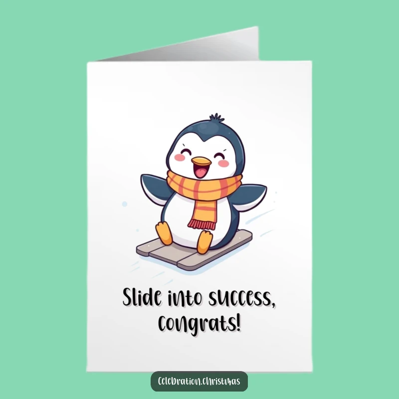 Free Printable Congrats Card: Penguin Slide, Exciting Downloadable Gift