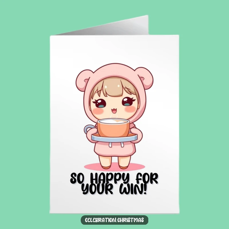 Free Printable Kawaii Cocoa Congrats Card - Cute Character Downloadable Gift