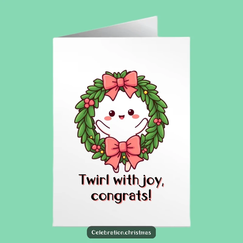 Free Printable Congrats Wreath Card: Twirling Bow Downloadable Gift for Success